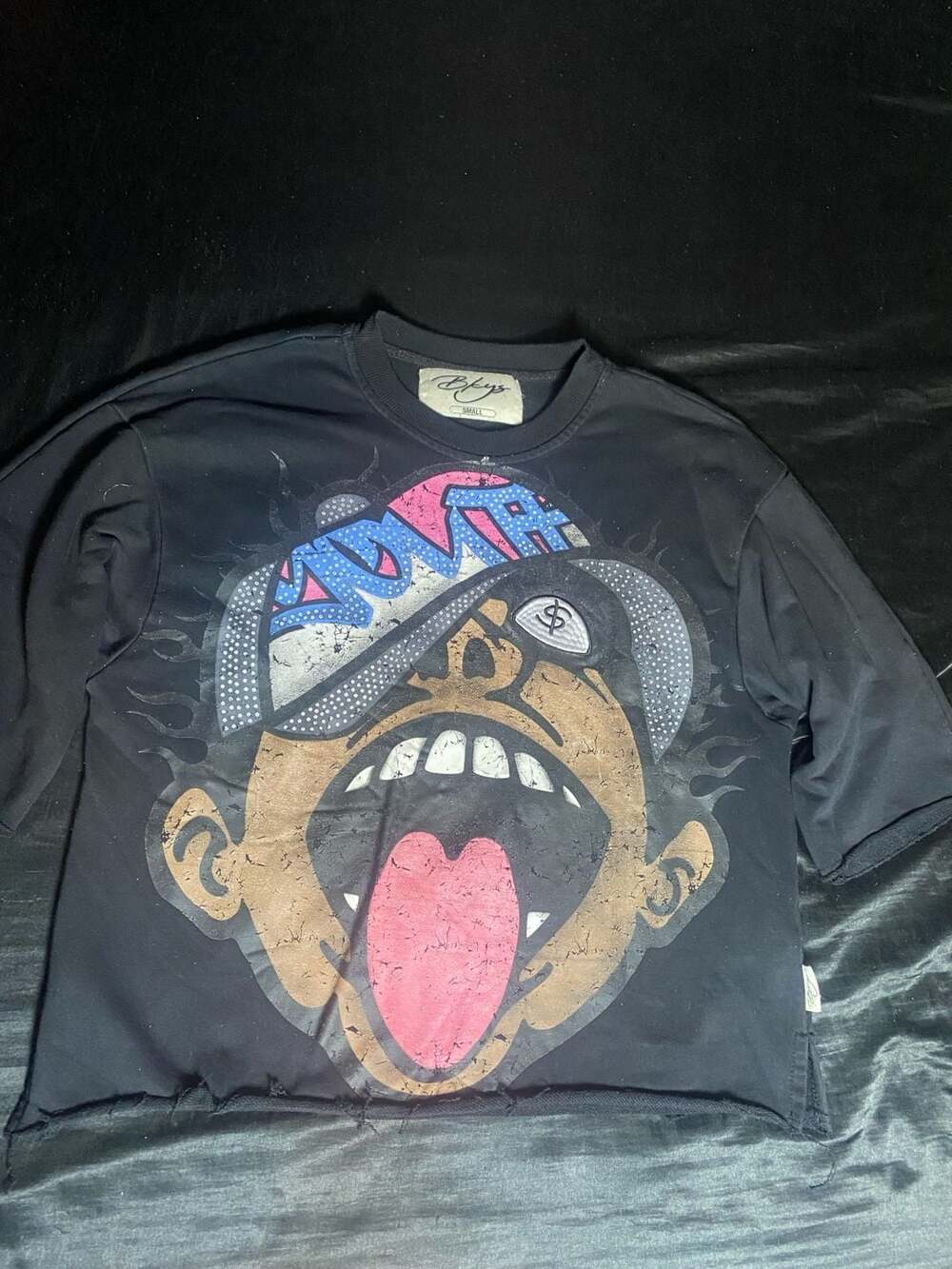 Bkys Streetwear Graphic Print Raw Hem Cropped T-Shirt